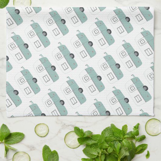 Rétro Camper Trailer serviette de cuisine blanche (Plié)