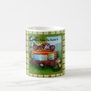Retro Camper Trailer Trash Quotes Tartan Green Red Koffiemok