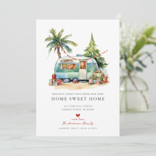 Retro Camper Vakantie Verhuizing Aankondiging (Staand voorkant)