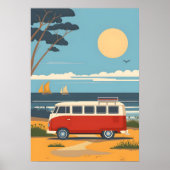 Retro Camper Van Beach Road Trip Art Poster (Voorkant)