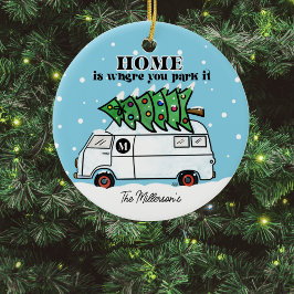 Retro Camper Van Kerstboom Foto Keramisch Ornament