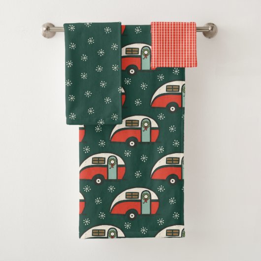 Retro Camper Van Kerstmis Bad Handdoek (Insitu)