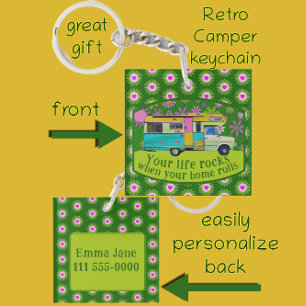 Retro Camper Van Life Rocks Leuke Mod Bloemen Sleutelhanger