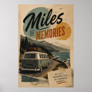 Retro Camperbus Reis over de Kustweg in de Bergen Poster