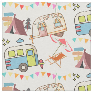 Retro Camping - Happy Camping. Oude school leuk! Stof