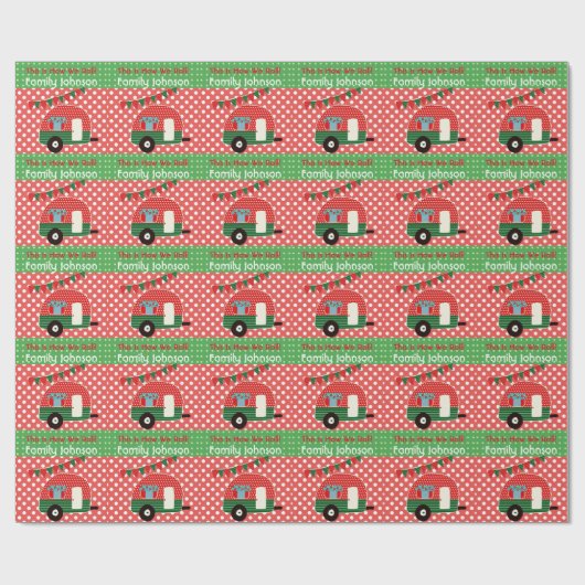 Retro Camping Party levert aangepaste rode groene  Cadeaupapier (Vlak)