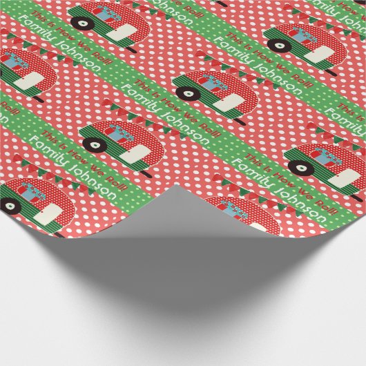 Retro Camping Party levert aangepaste rode groene  Cadeaupapier (Hoek)