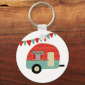 Retro Camping Party levert aangepaste rode groene  Sleutelhanger (Voorkant)