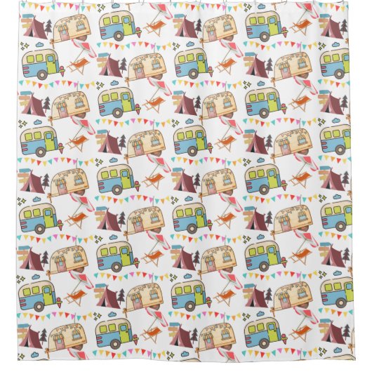 Retro Camping-thema Douchegordijn (Voorkant)