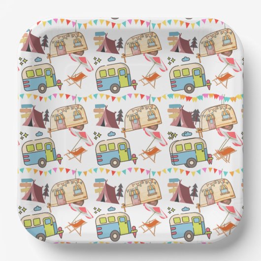 Retro Camping-thema Papieren Bordje (Voorkant)