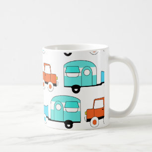 Retro Camping Trailer Turquoise Oranje Vintage Car Koffiemok
