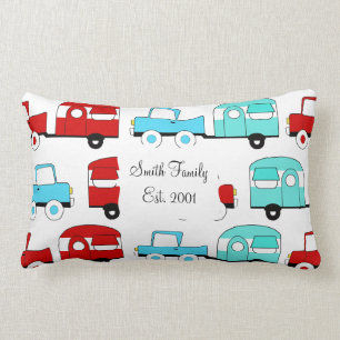 Retro Camping Trailer Turquoise Red Vintage Cars Kussen