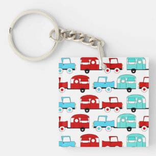 Retro Camping Trailer Turquoise Red Vintage Cars Sleutelhanger
