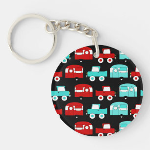 Retro Camping Trailer Turquoise Red Vintage RV Sleutelhanger