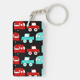 Retro Camping Trailer Turquoise Red Vintage RV Sleutelhanger