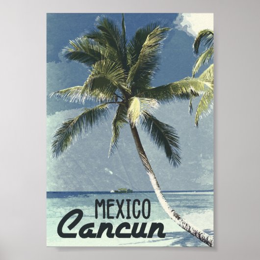 retro Cancun Mexico Reizen Ocean Beach Art Poster (Voorkant)