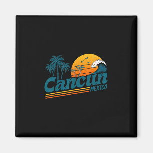 Retro Cancun Mexico Zonsondergang Palmboom Strand Magneet
