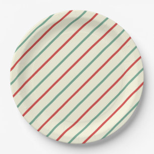 Retro Candy Cane Christmas Stripes Rood Groen Papieren Bordje