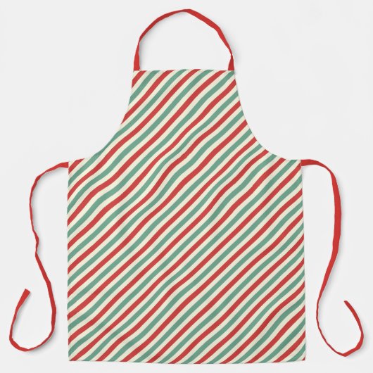 Retro Candy Cane Christmas Stripes Rood Groen Schort (Voorkant)