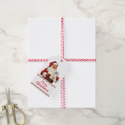 Retro Candy Cane Kerstman Kerstmis Cadeaulabel (Met Touw)