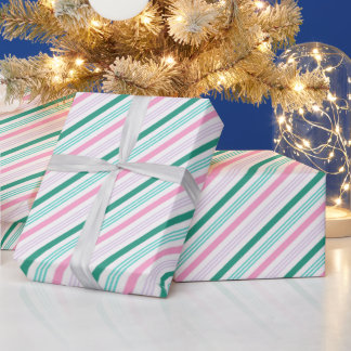 Retro  Candy Cane Stripes Roze Kerstmis Cadeaupapier