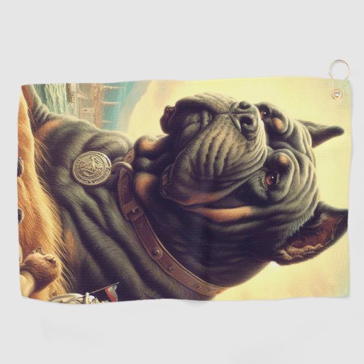 Retro Cane Corso Schilderen Golfhanddoek (Horizontaal)
