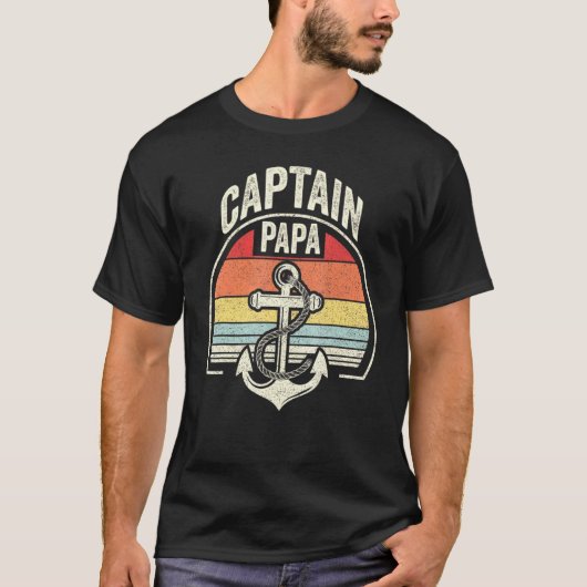 Retro Captain Papa Boating Zeilen T-shirt (Voorkant)