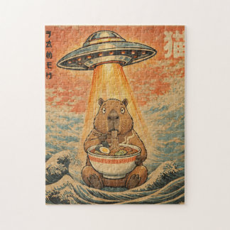 Retro Capybara Ramen UFO Golfbreker Kunstpuzzel Legpuzzel
