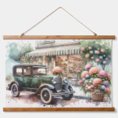Retro Car & Blooming Boutique Scene Hangend Wandkleed (Voorkant)