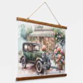 Retro Car & Blooming Boutique Scene Hangend Wandkleed (Gebogen)