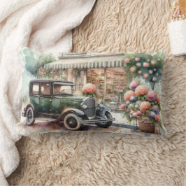 Retro Car & Blooming Boutique Scene Kussen