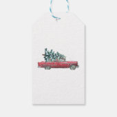 Retro Car, Pine Tree, Confetti, Vrolijk kerstfeest Cadeaulabel (Achterkant)