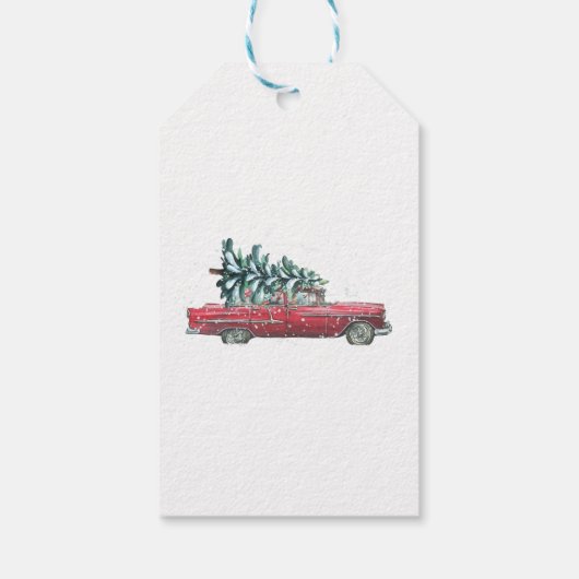 Retro Car, Pine Tree, Confetti, Vrolijk kerstfeest Cadeaulabel (Achterkant)