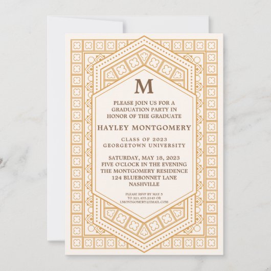 Retro Caramel Monogram Afstuderen Kaart (Voorkant)