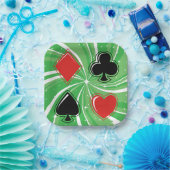 Retro Card Suits Vibrant Red and Black Papieren Bordje (Feest)