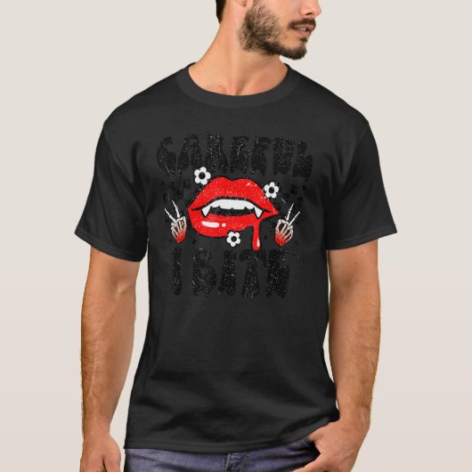 Retro Careful I Bite Halloween Boho Skeleton Hand T-shirt (Voorkant)
