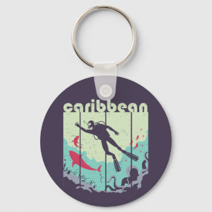 Retro Caribbean Duving Cool Scuba Diver Sleutelhanger