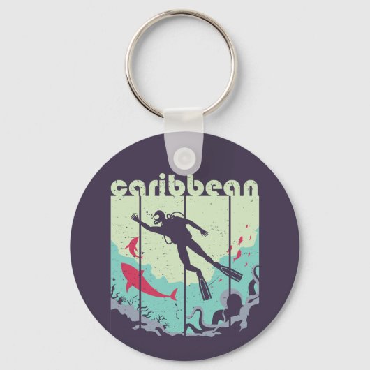  Retro Caribbean Duving Cool Scuba Diver Sleutelhanger (Voorkant)