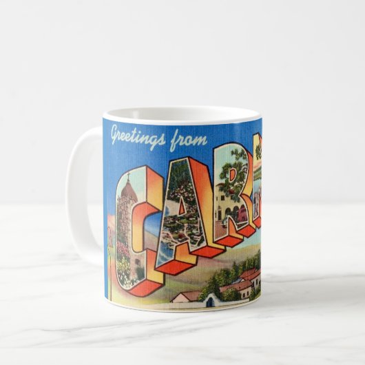 Retro Carmel Californië Wenskaart Mok (Voorkant links)