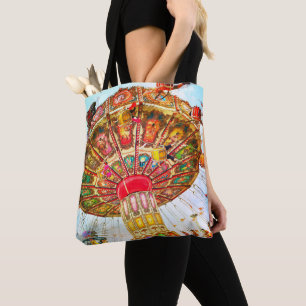 retro carnaval swing ride kleurrijke foto tote bag