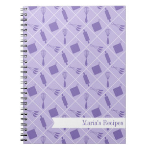 Rétro carnet pourpre de recette d'ustensiles