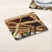 Retro Carousel Vierkante Kartonnen Onderzetter (Schuin)