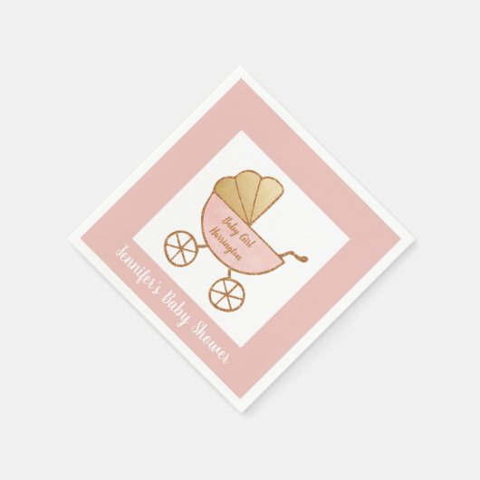 Retro Carriage Pastel Roze Wit Baby Meisje Douche Servet (Hoek)