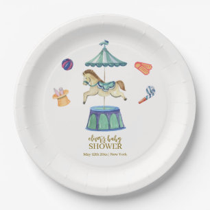 Retro Carrousel Carnaval Baby shower Papieren Bordje
