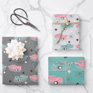 Retro Cars Atomic Starburst Modern midden centur Inpakpapier Vel