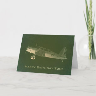 Rétro carte d'anniversaire verte de l'avion #87