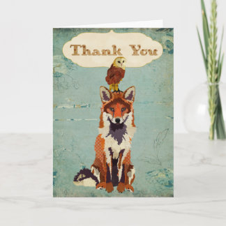 Rétro carte de remerciements de Fox et de hibou