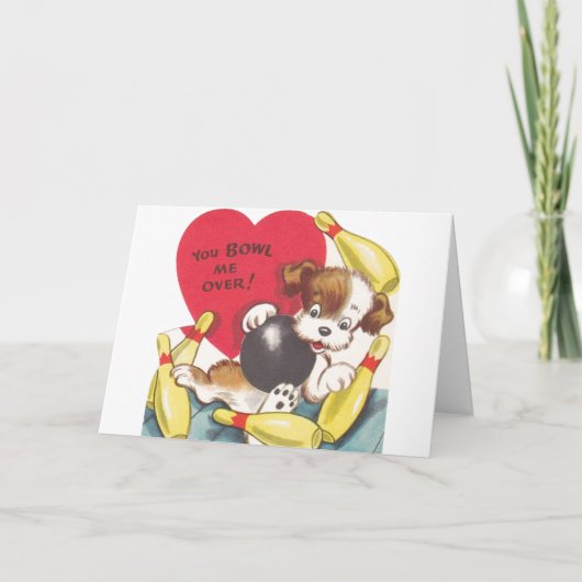 Rétro carte de Saint-Valentin de chiot de bowling (Devant)