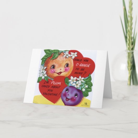 Rétro carte de Saint-Valentin d'orange et de prune (Devant)