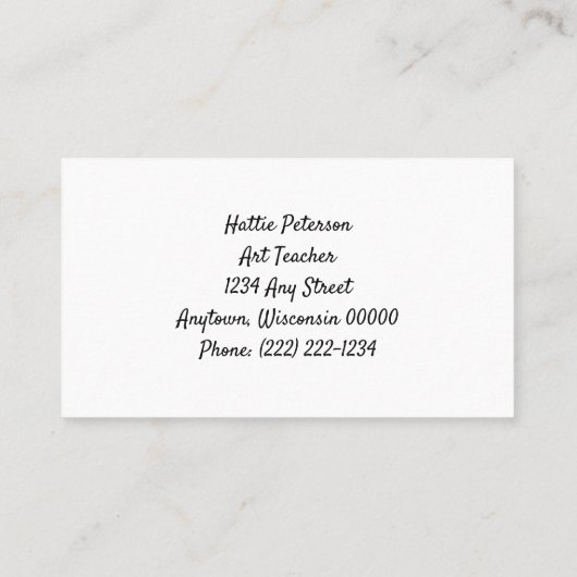 Rétro carte de visite de professeur d'art (Dos)